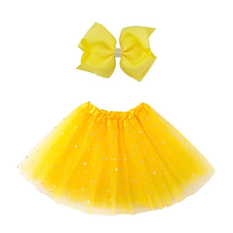 JastoreÂ® Girls Layered Stars Sequins Tutu Skirt Princess Ballet Dance Dress (Yellow) - Image 1